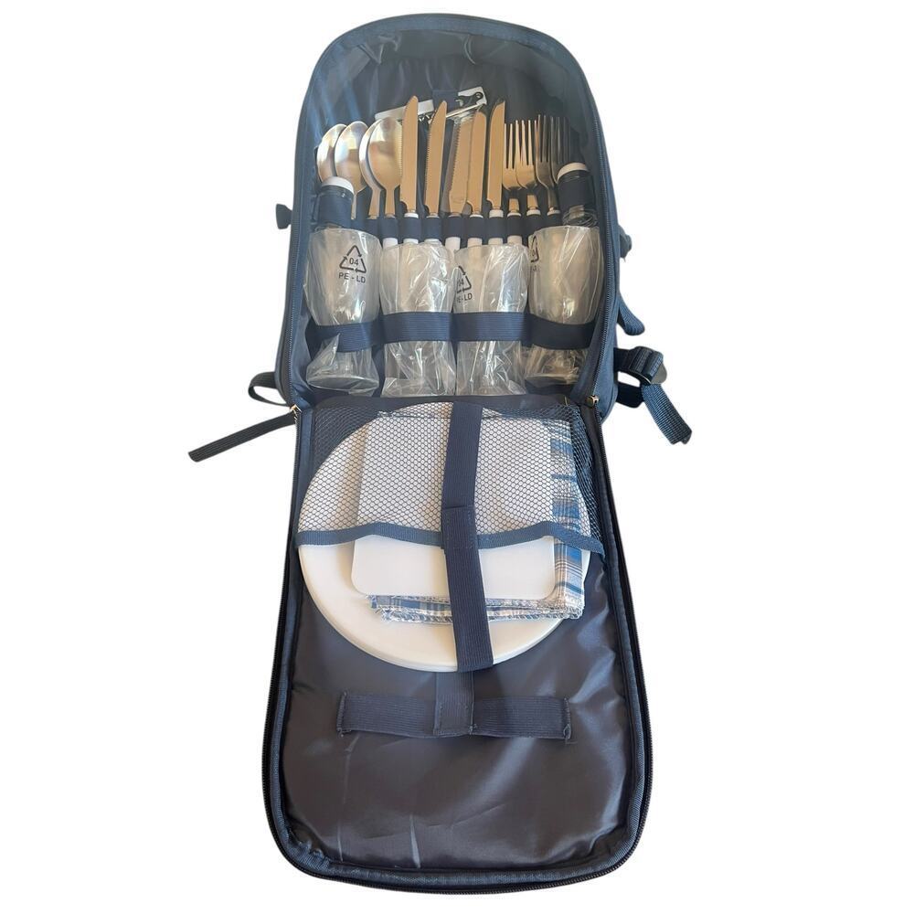 VONSHEF 4 PERSON OUTDOOR PICNIC BACKPACK INSULATED COOLER BLANKET WINE HOLDER - Picture 8 of 12